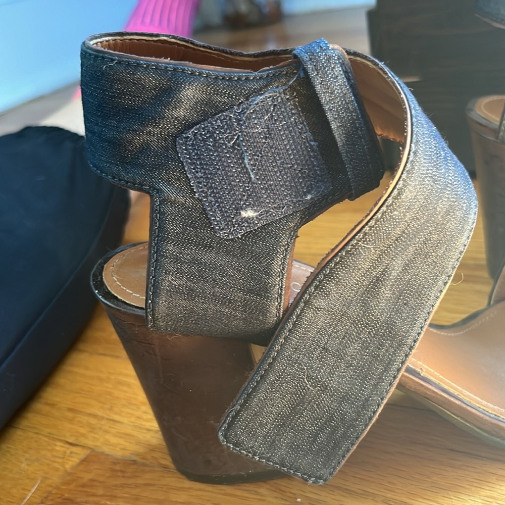Denim chunk heel